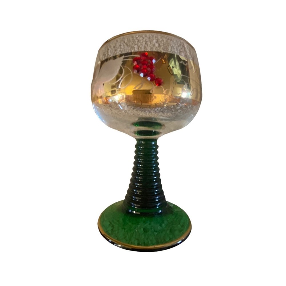 Vintage German green stem Heidelberg wine glass with jeweled grapes
